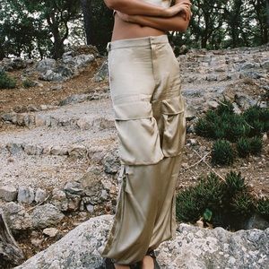 Zara Satin Effect Cargo Pants